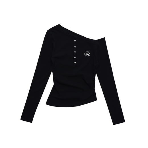 FDR官方店 斜肩长袖T恤女秋季美式辣妹黑色百搭修身显瘦打底上衣 商品图4