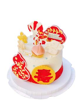 新品“福寿绵长”蛋糕上面的装饰是巧克力可食用，提前5小时预定