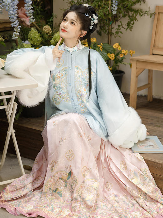 【重回汉唐莺啼声声】圆领对襟袄围脖马面裙套装明制汉服女款秋冬 商品图2