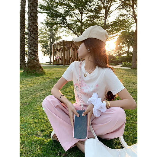 <曾小咸推荐>韩系减龄短袖T恤粉色休闲裤 商品图3