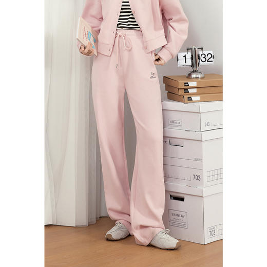 【严选】诗凡黎开春粉色圆领刺绣卫衣2025春新品韩系穿搭慵懒运动长裤外套7G1200411 商品图4