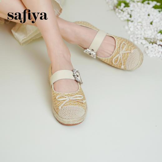 预售10天|Safiya/索菲娅2025休闲编织一字带钻扣百搭玛丽珍渔夫鞋SFD1111053 商品图4