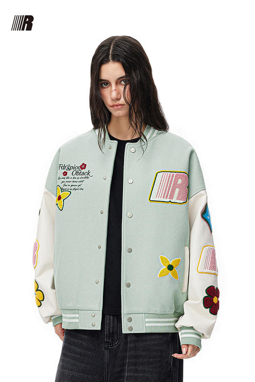 FDR官方店 菱形碎花加厚棒球服外套男女秋冬季美式情侣装宽松夹克 商品图5