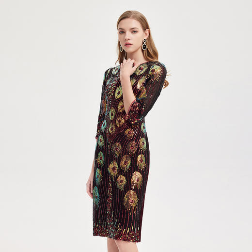 PE8B4春季凤尾花珠片绣高级感礼服款收腰显瘦气质连衣裙 商品图2