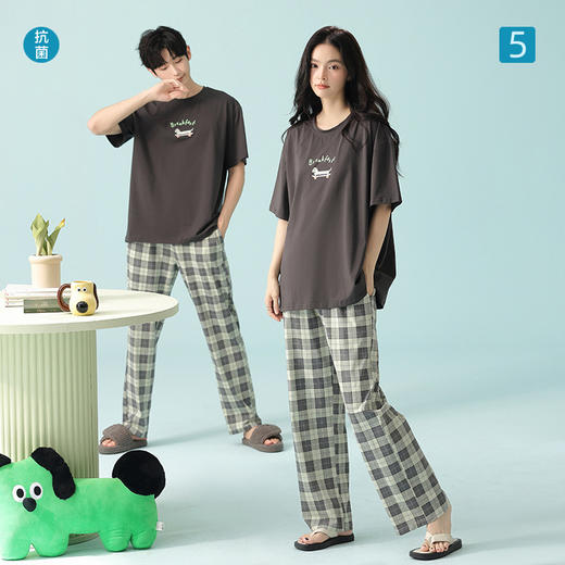 【188元2套】【大牌品质 抗菌新疆棉】2025春夏季短袖长裤情侣睡衣 凉感棉薄款家居服 商品图6