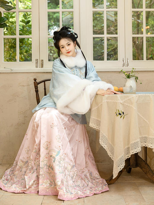 【重回汉唐莺啼声声】圆领对襟袄围脖马面裙套装明制汉服女款秋冬 商品图0