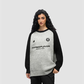 FDR 国潮美式插肩拼接圆领毛衣男女秋冬季潮牌情侣印花针织衫上衣