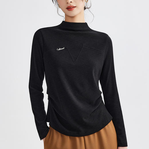 雀说半高领长袖t恤新款打底衫设计感显瘦上衣气质ALM681 商品图1