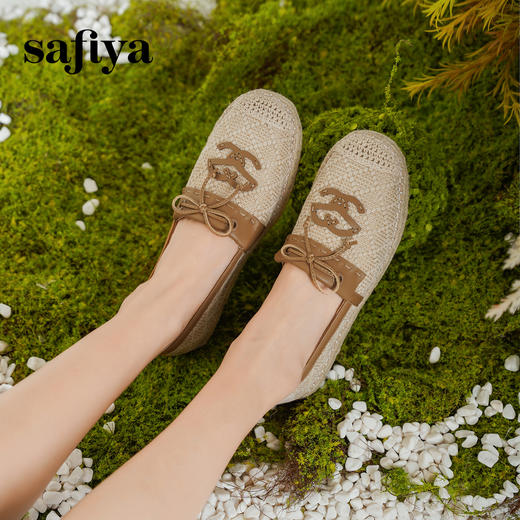 预售10天|Safiya/索菲娅2025小香风拼色懒人一脚蹬套脚编织渔夫鞋SFD1112234 商品图3