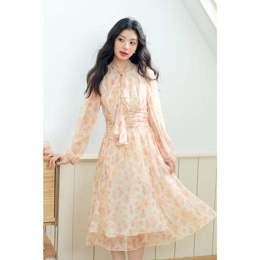 【严选】诗凡黎法式浪漫碎花飘带领连衣裙2025年春新款洋气减龄约会仙女裙7G2190581 商品图4