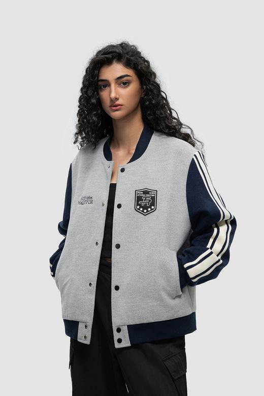 FDR 国潮美式章仔条纹棒球服外套男女春秋季潮牌情侣宽松上衣夹克 商品图5