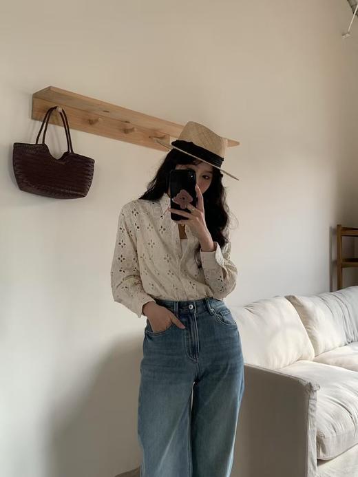 老米优品🎈篙端！韩国1：1定制《镂空重工刺绣衬衫》奶油色系，优雅温柔，精致韩国小姐姐  CY240904A 商品图7