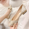 女士尖头单鞋女新款粗跟浅口水钻珍珠蝴蝶结气质女鞋春夏软底舒适34-41 商品缩略图4