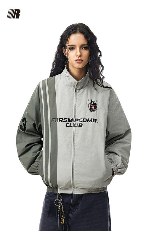 FDR官方店 美式复古徽章拼接撞色立领夹克外套男女秋运动开衫上衣 商品图5