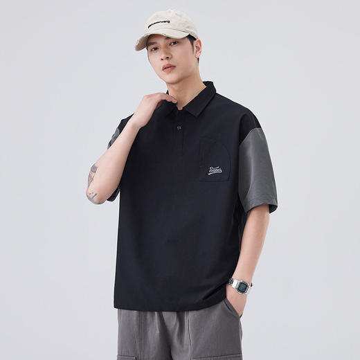 夏季新款POLO衫日系复古假口袋设计感撞色翻领短袖男    AY-D3607【AY-3607】 商品图2