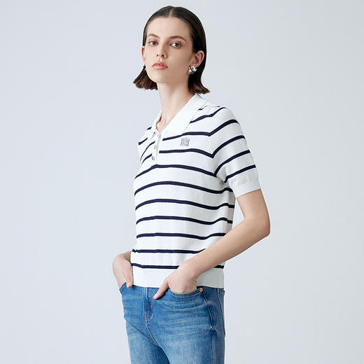 EITIE爱特爱夏季新款条纹显瘦百搭针织衫7701407 商品图2