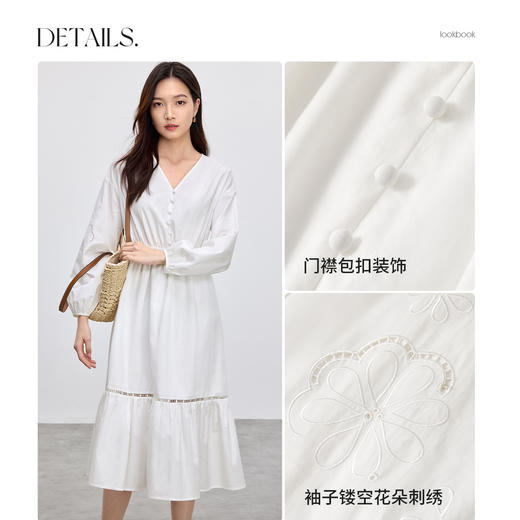 【内购】优雅浪漫度假V领落肩泡泡袖镂空显瘦中长连衣裙-151L58210 商品图4