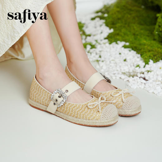 预售10天|Safiya/索菲娅2025休闲编织一字带钻扣百搭玛丽珍渔夫鞋SFD1111053 商品图0