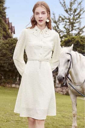 yigue/亦谷 翻领碎钻娃娃中长款连衣裙 15396