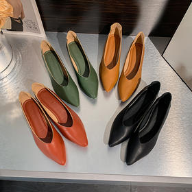 女士平底软尖头单鞋春夏百搭舒适休闲浅口柔皮奶奶女单鞋34-41