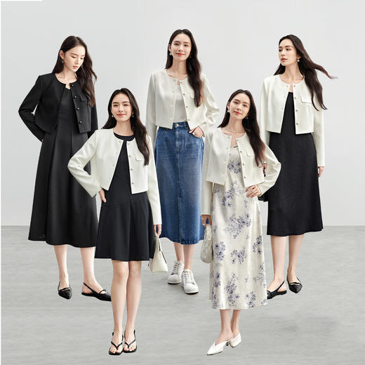 【内购】时尚通勤圆领小香风外套正肩单排扣拼接装饰袋显瘦开衫上衣-151W58264 商品图3