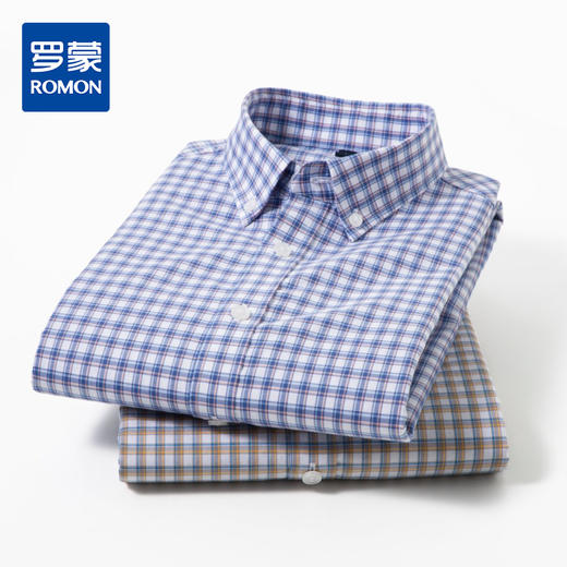 【100棉】罗蒙男士春款格纹长袖休闲衬衫简约舒适职场百搭通勤上班男衬衣 商品图0