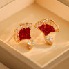 雀说新款轻奢精致银杏叶水晶耳钉秋冬百搭红色显白时尚高级感耳环耳饰AL0344 商品缩略图2