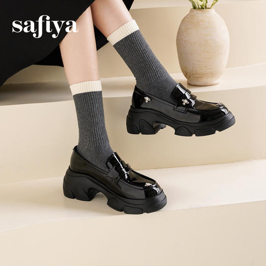 预售10天发|Safiya/索菲娅2025鬼马少女甜酷英伦风粗跟漆皮厚底增高乐福鞋SFD1112173 商品图1
