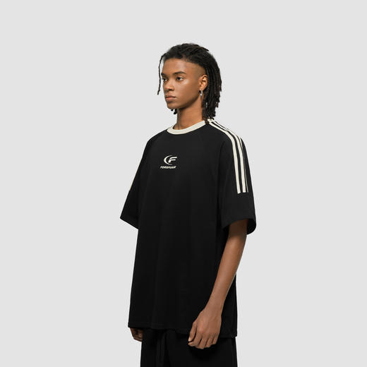 FDR 国潮美式复古拼接插肩短袖t恤男女夏季高街情侣宽松织带上衣 商品图3