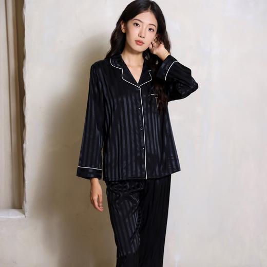 春夏【刘亦菲同款冰丝睡衣】条纹长袖缎面家居服套装 舒适透气可外穿睡衣 商品图5