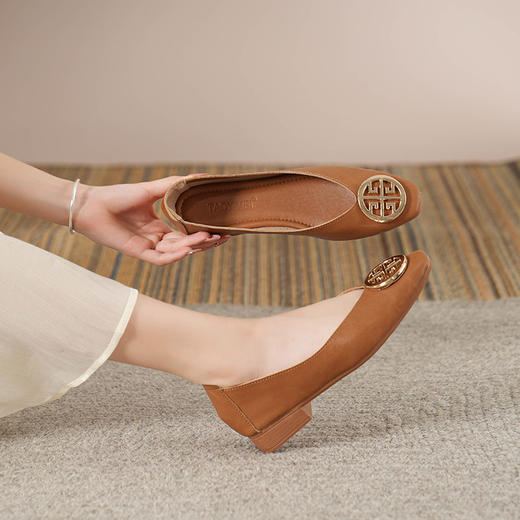 女士春夏季软皮复古搭扣浅口鞋低跟鞋女式文艺方头玛丽珍鞋34-41 商品图2