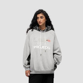 FDR 原创国潮格子拼接连帽卫衣男女秋冬季美式情侣宽松印花上衣