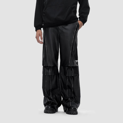 FDR 国潮美式拉链印花伞兵休闲裤男女高街情侣直筒裤宽松运动皮裤 商品图1