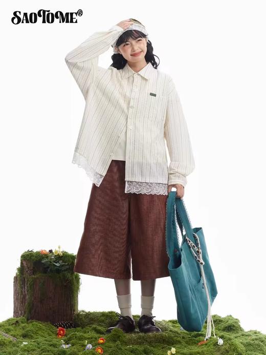早乙女惠子saotome/STMCS251049/假两件贝壳蕾丝拼接条纹衬衫 商品图3