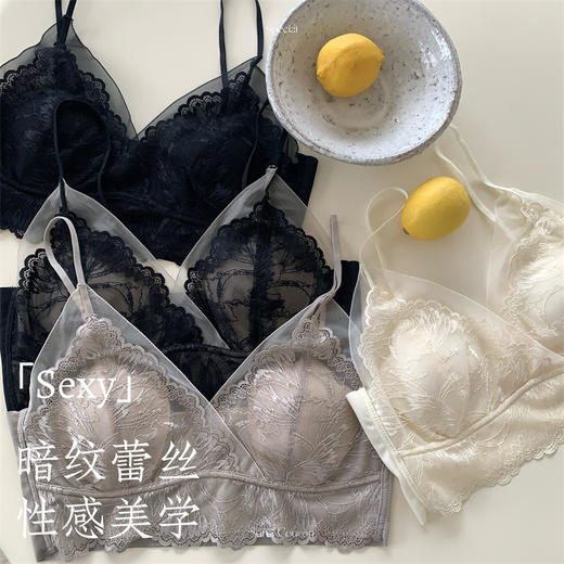 【性感美学】暗纹蕾丝文胸细带美背吊带无钢圈内衣 猫爪杯性感透纱蕾丝提花抹胸 商品图4