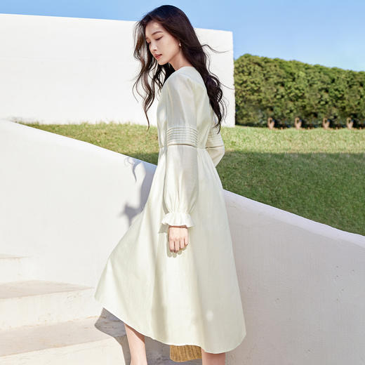 【内购】优雅浪漫度假V领镂空荷叶袖口松紧腰A字连衣裙-151L58248 商品图1