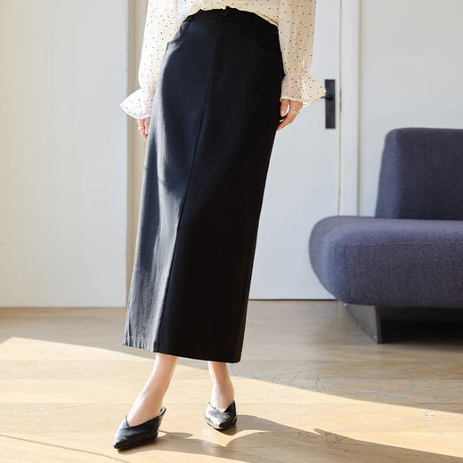 VICTORIA&VERA春季“梨形友好”修饰比例高腰显瘦开叉设计直筒半身裙 商品图2