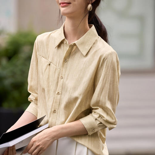 雀说肌理感衬衫女慵懒风宽松polo领衬衣时尚优雅长袖上衣AL3002 商品图1