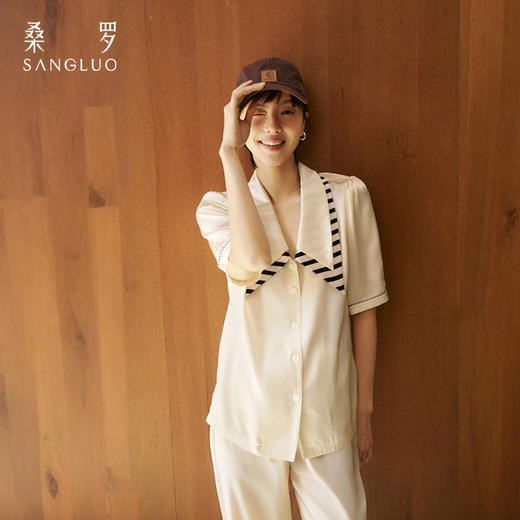 桑罗复古轻法式尖领泡泡袖甜美睡衣套装可外穿家居服 商品图2