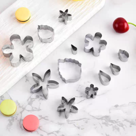 不锈钢花形饼干模12件套 翻糖蔬菜水果切模面点压花造型切花模具