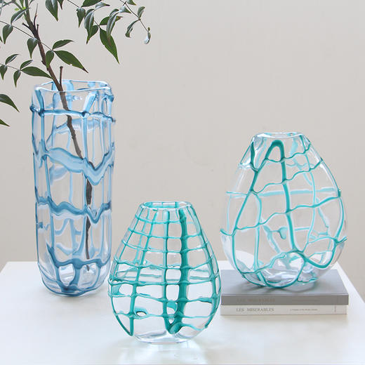 碧轩北欧手工缠丝彩色厚重琉璃花瓶创意桌面家居装饰几何直筒花瓶 商品图1