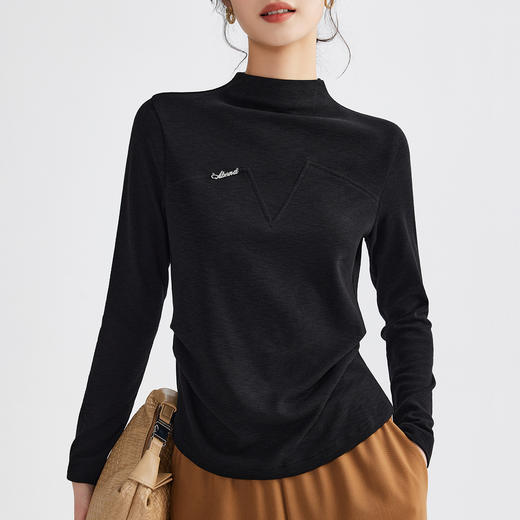 雀说半高领长袖t恤新款打底衫设计感显瘦上衣气质ALM681 商品图5