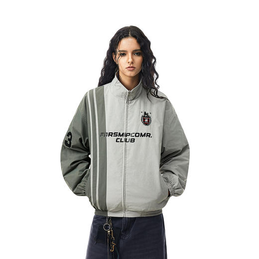 FDR官方店 美式复古徽章拼接撞色立领夹克外套男女秋运动开衫上衣 商品图0