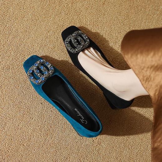 【预售5天】巨好穿法式单鞋女春秋季新款方头中跟粗跟真皮磨砂皮水钻YS&0113 商品图2