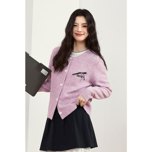 【严选】诗凡黎定织定染彩纱蝴蝶结针织开衫2025春新款羊毛混纺设计感毛衣7G2230361 商品图3