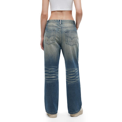 FDR官方店 水洗复古蓝色牛仔裤女夏季新款美式运动宽松直筒长裤子 商品图2