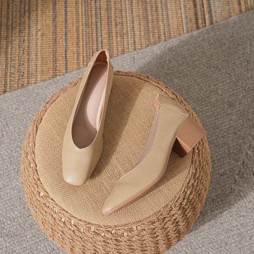 女士春夏季通勤奶奶鞋女复古软皮v口中跟仙女高跟鞋女粗跟玛丽珍鞋女鞋34-41 商品图4