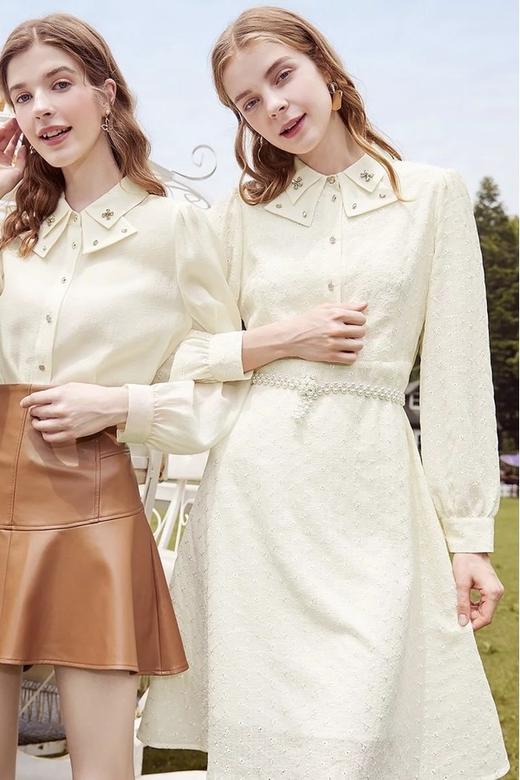 yigue/亦谷 翻领碎钻娃娃中长款连衣裙 15396 商品图3