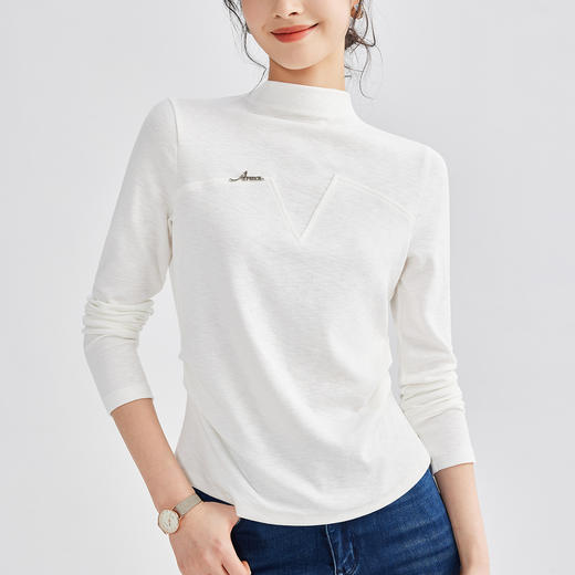 雀说半高领长袖t恤新款打底衫设计感显瘦上衣气质ALM681 商品图3