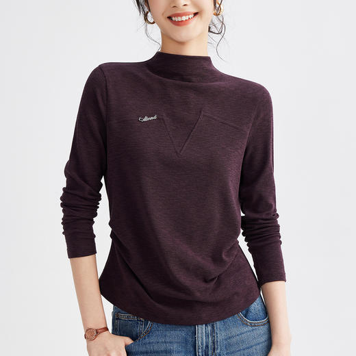 雀说半高领长袖t恤新款打底衫设计感显瘦上衣气质ALM681 商品图2